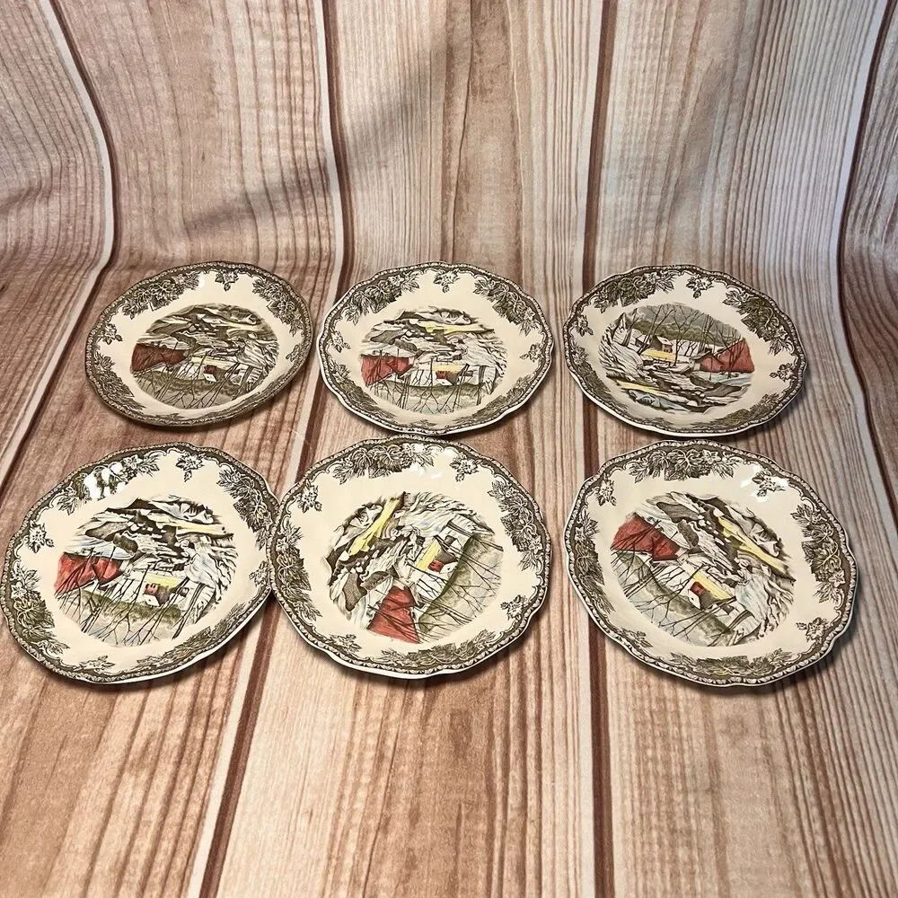 Johnson Bros Friendly Village School, Ice, Sugar House's. Set 8 Pc X 6